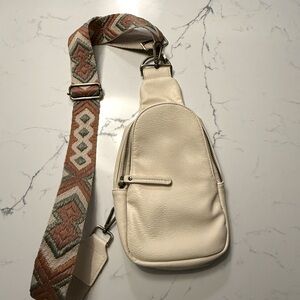 Cream vegan Leather Sling Bag